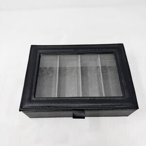[Black] Pebbled Faux Leather Storage Box Sunglasses Eyeglass Jewelry Suede Lined